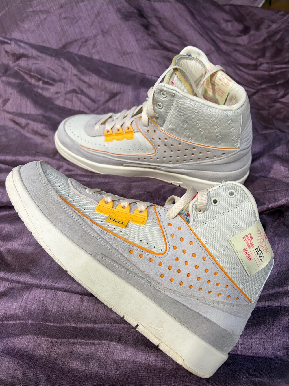 High-Top Sneakers in Light Gray with Orange Accents